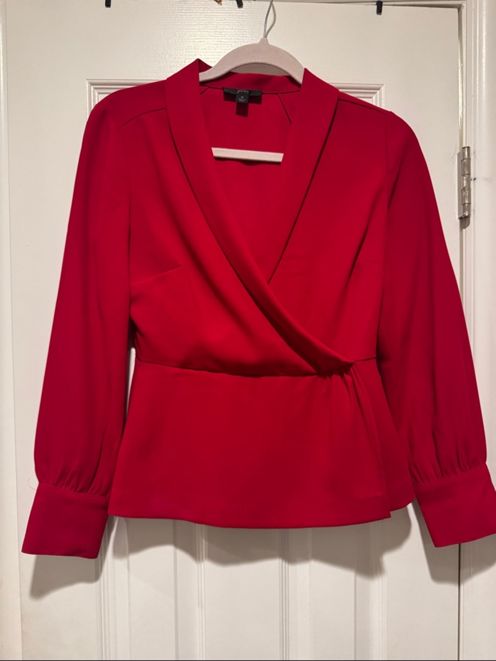 Red Wrap-Front Long Sleeve Women's Top